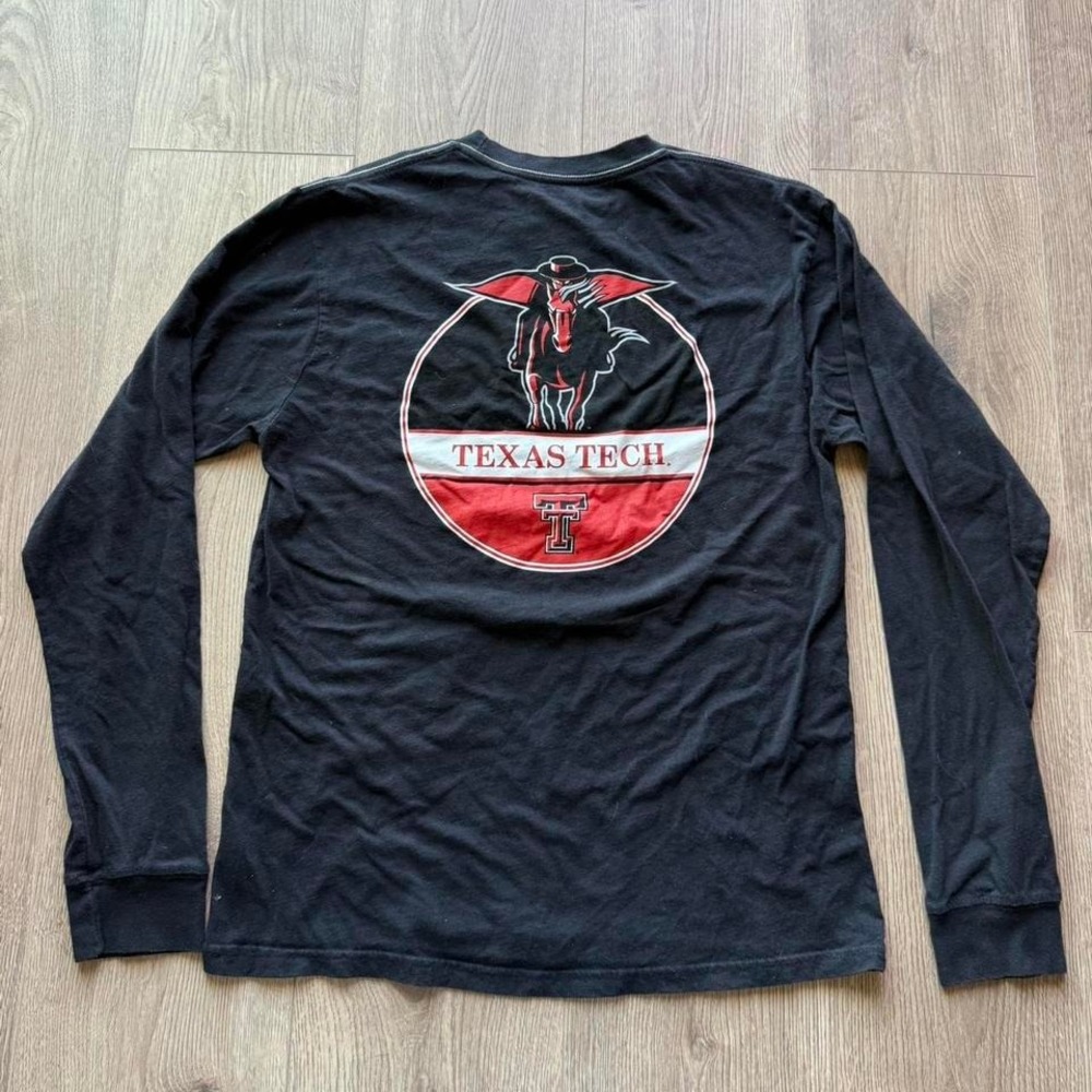 Texas Tech Red Raiders Long Sleeve Shirt Black Back Graphic‎ Pocket Tee Size M